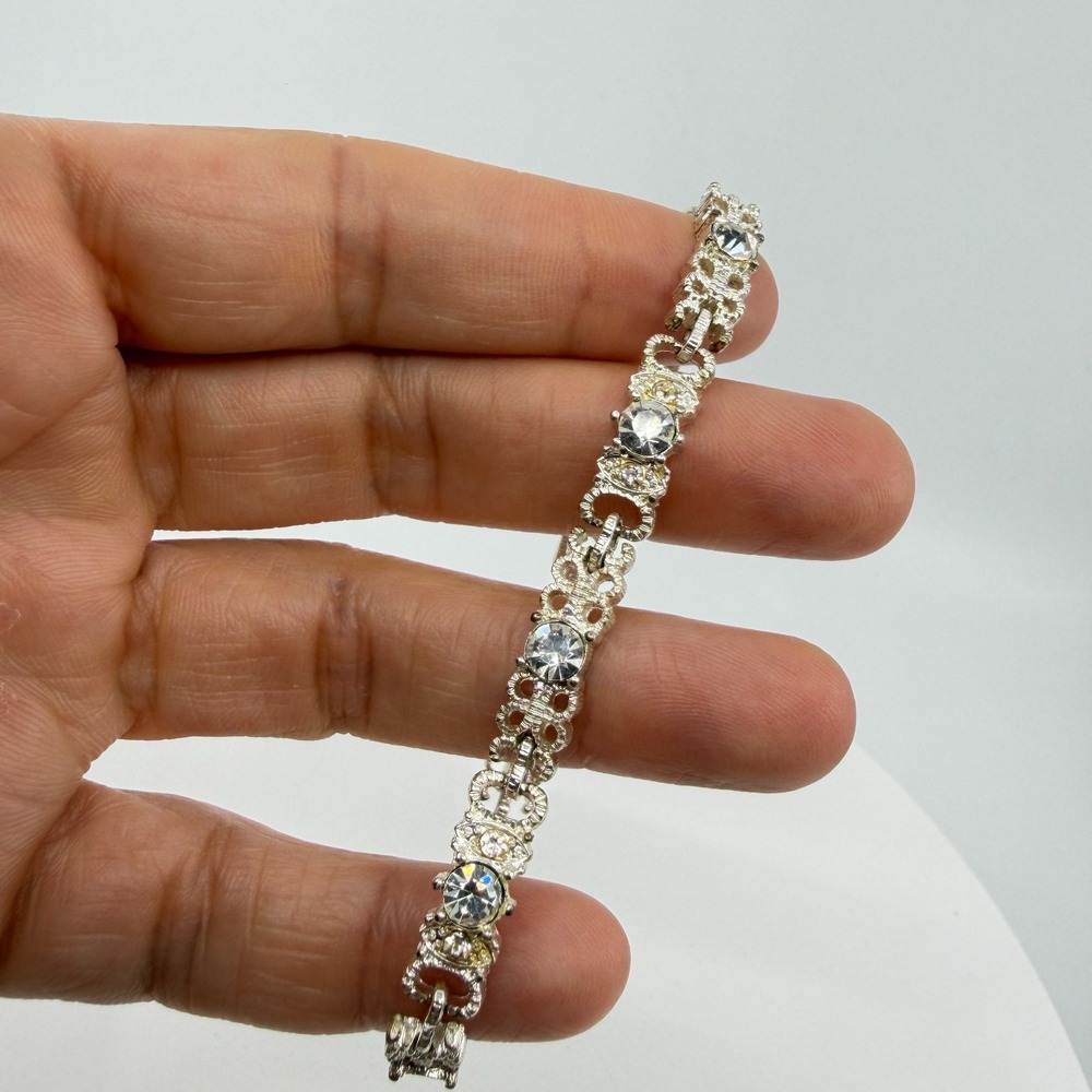 Silver Tone Crystal Link Bracelet Sparkly Statement Bohemian Chic Layering Gift
